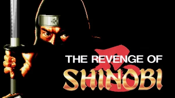 Joe Musashi Grasping a Samurai Sword on the Revenge of Shinobi Title Screen